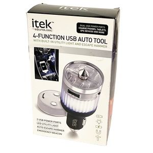 Auto Tool‎ 4-Function USB Built-in Utility Light Escape Hammer Emergency Beacon